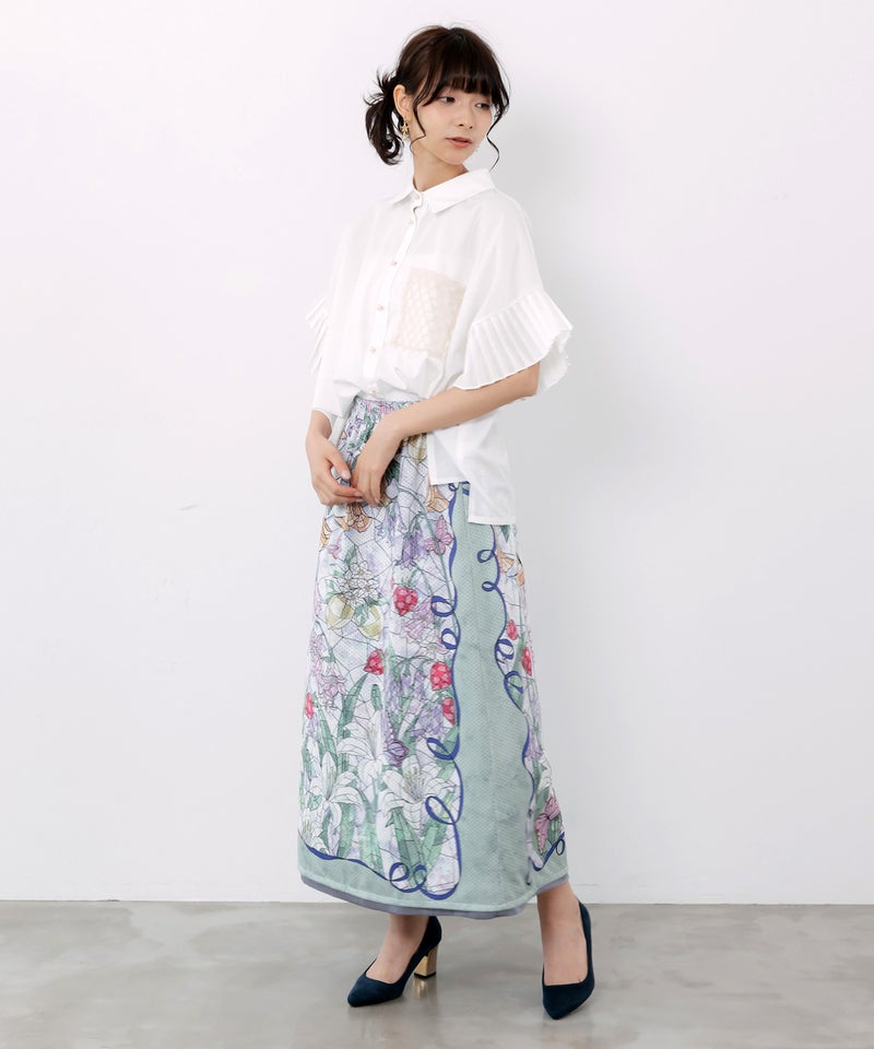 メッシュ花柄orラメストライプ リバーシブルスカート-7