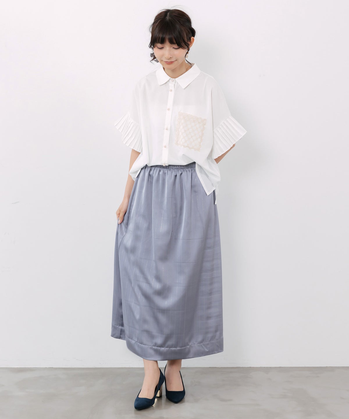 メッシュ花柄orラメストライプ リバーシブルスカート-11