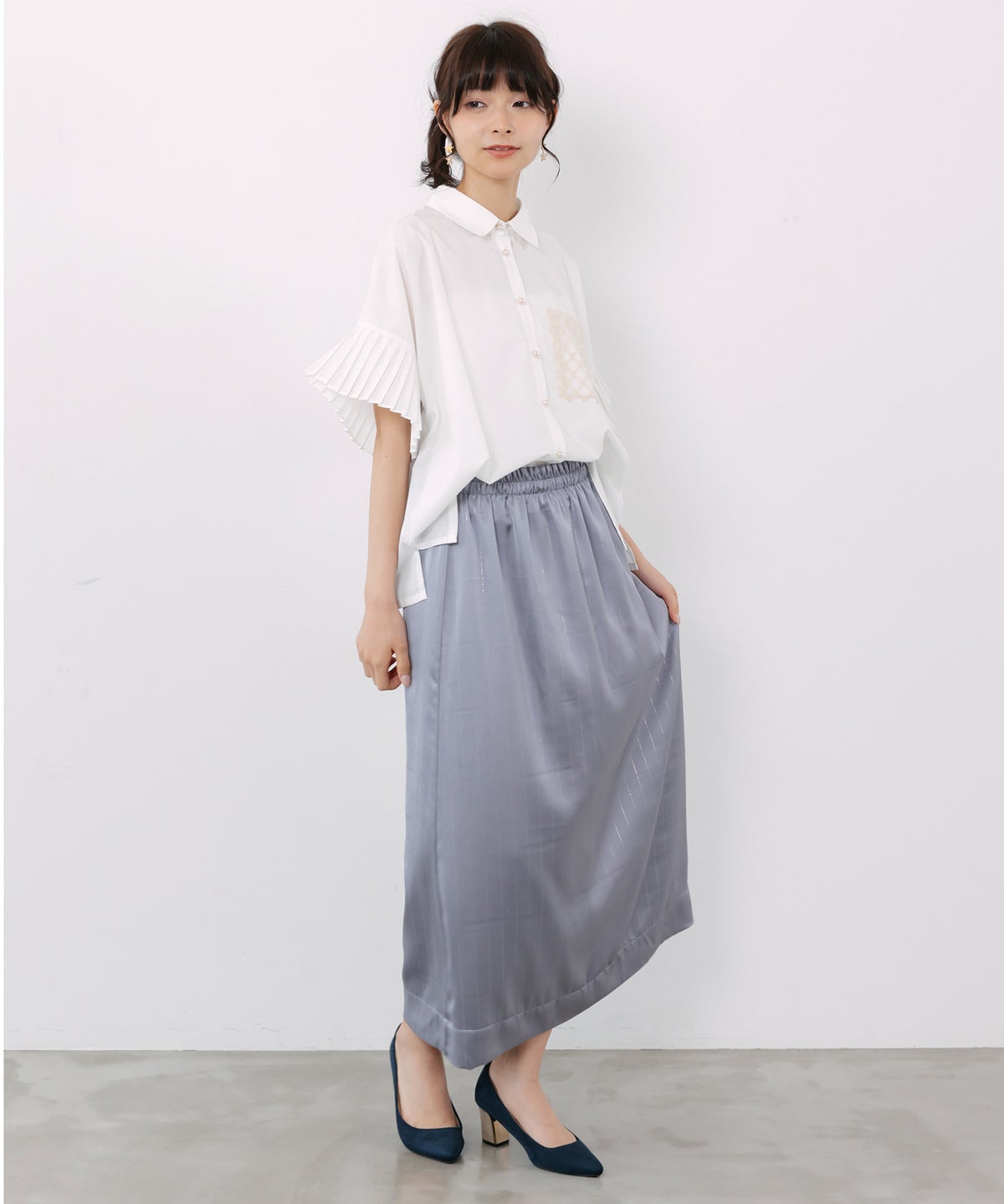 メッシュ花柄orラメストライプ リバーシブルスカート-12