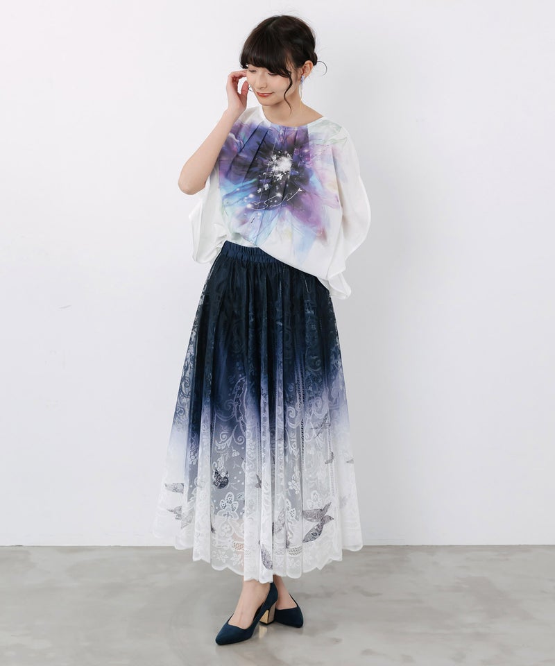 水彩風大花柄 ラウンドシルエットプルオーバー-2