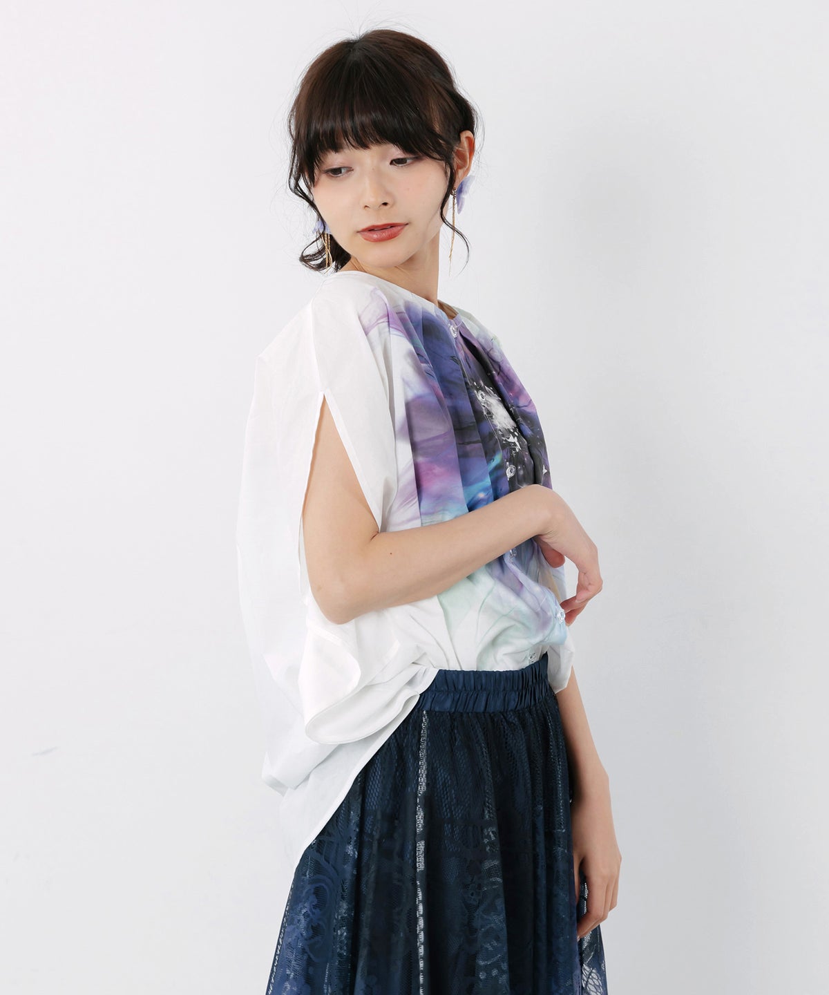 水彩風大花柄 ラウンドシルエットプルオーバー-4