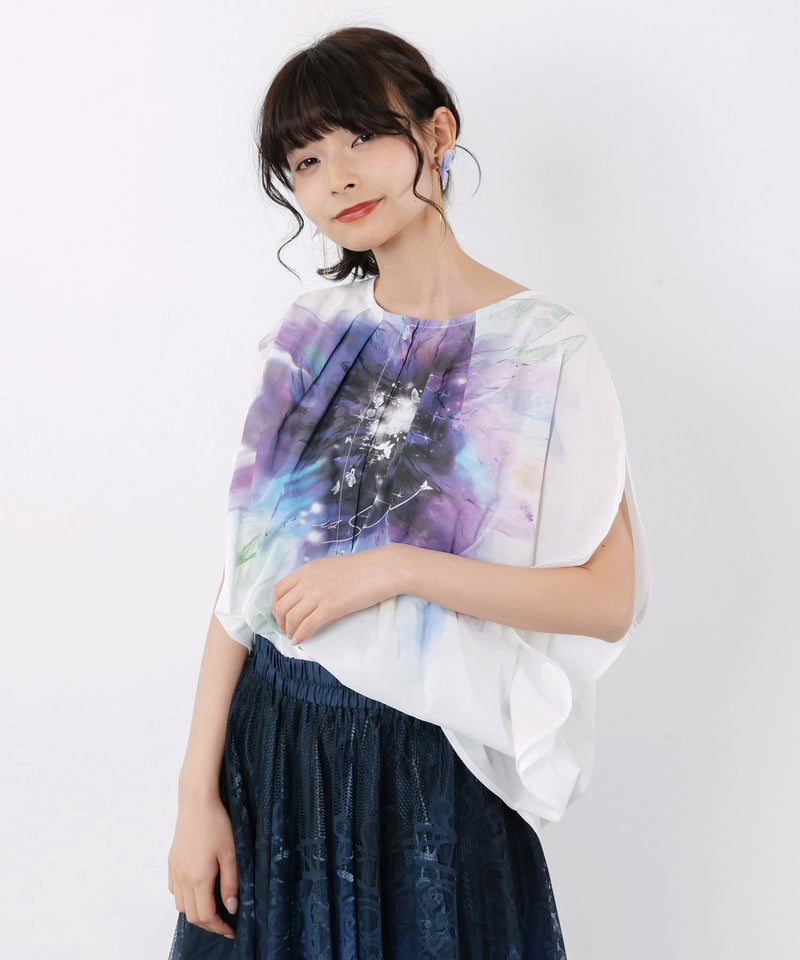 水彩風大花柄 ラウンドシルエットプルオーバー-4