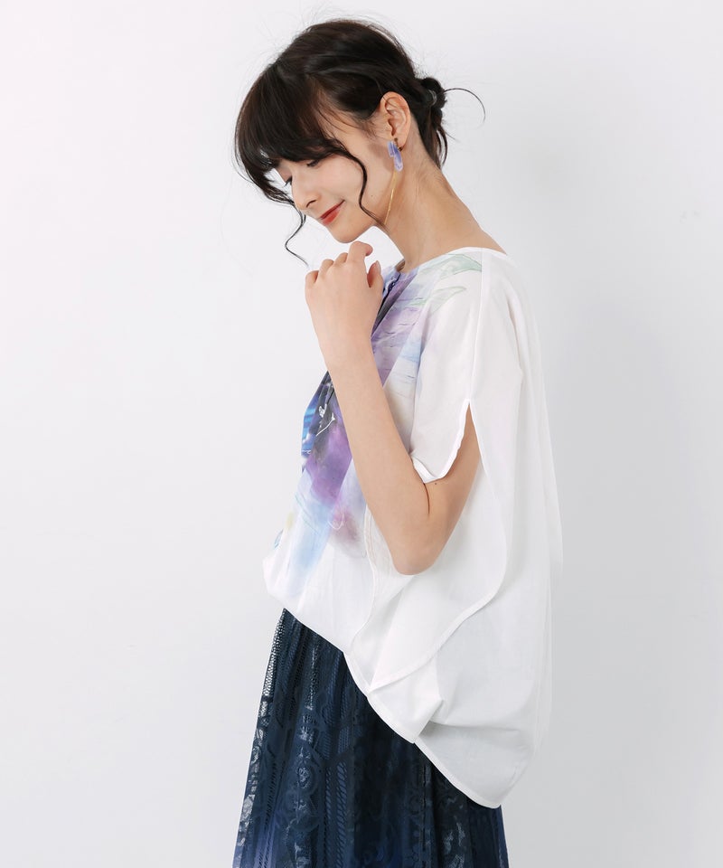 水彩風大花柄 ラウンドシルエットプルオーバー-6