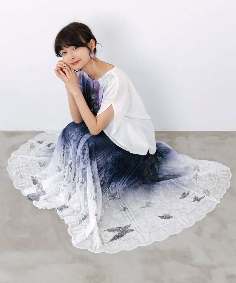 水彩風大花柄 ラウンドシルエットプルオーバー-8