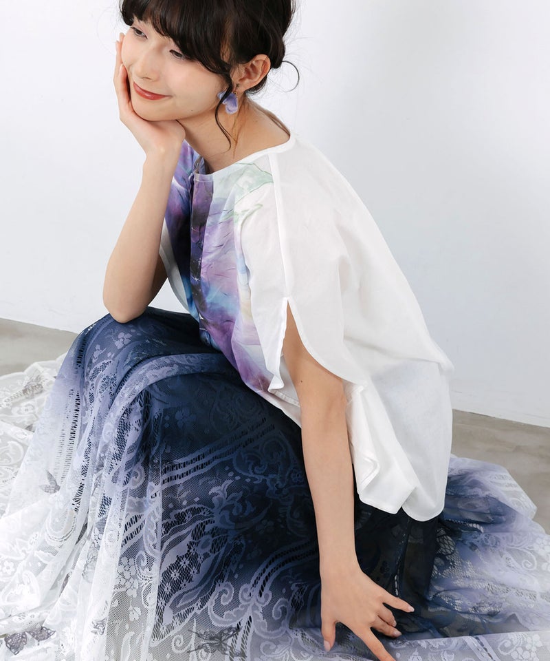 水彩風大花柄 ラウンドシルエットプルオーバー-9