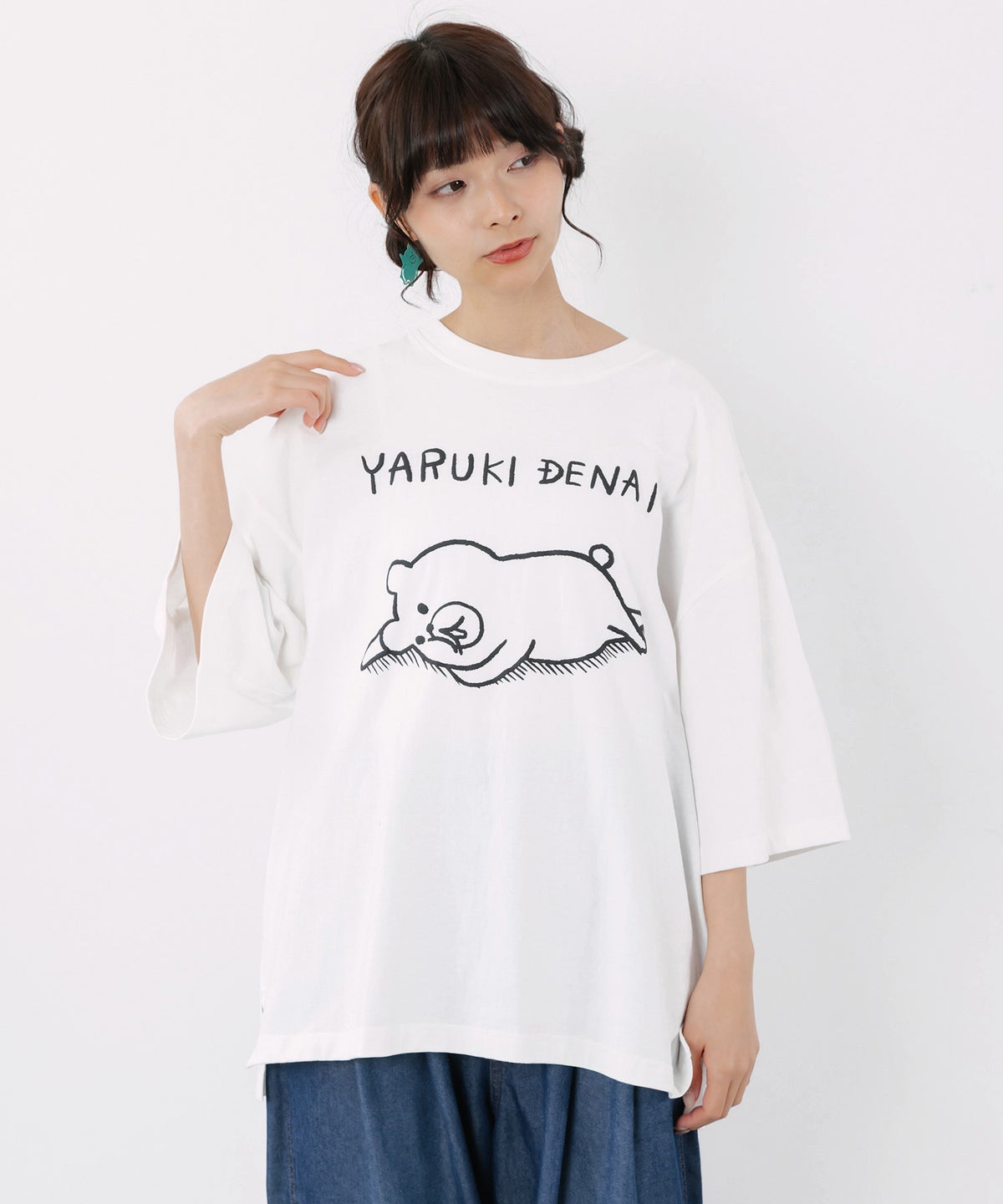 やる気でないクマ柄Tシャツ-1