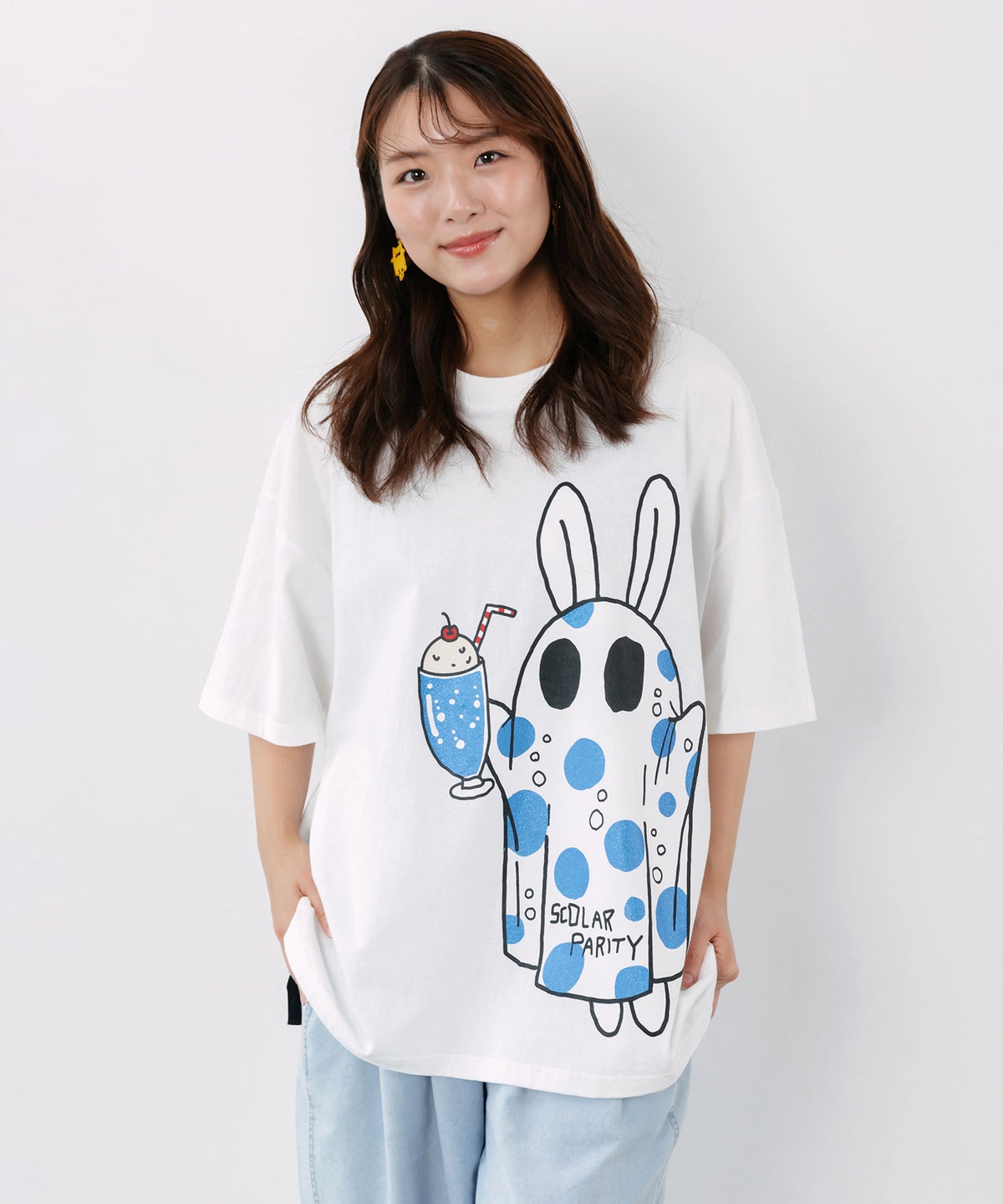 クリームソーダおばけウサギ柄Tシャツ-1