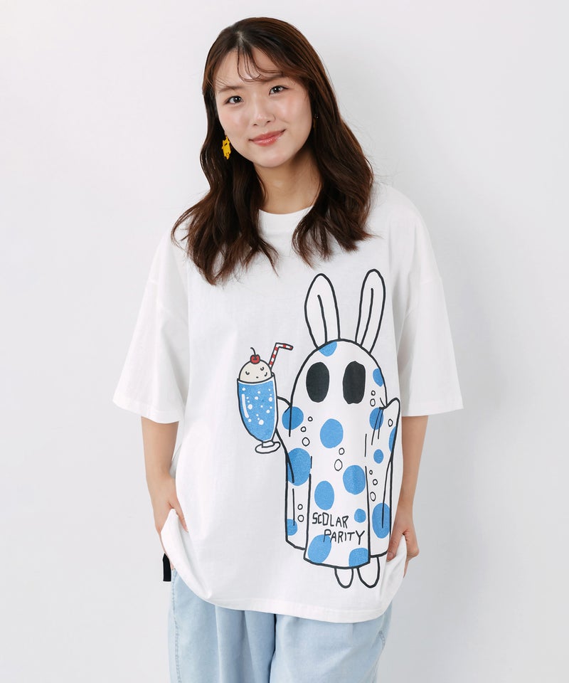 クリームソーダおばけウサギ柄Tシャツ-1