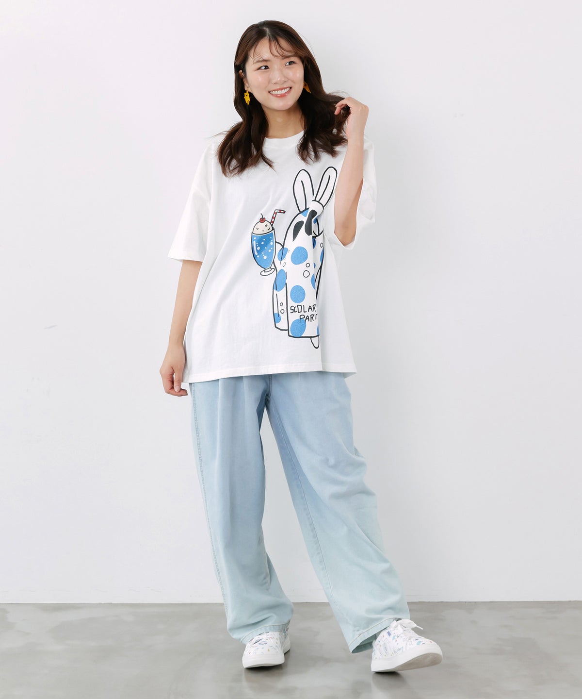 クリームソーダおばけウサギ柄Tシャツ-2