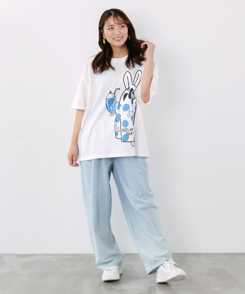 クリームソーダおばけウサギ柄Tシャツ-2