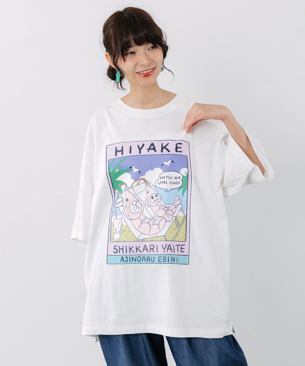 ぷりぷり日焼けえび柄 UVプリントTシャツ-1