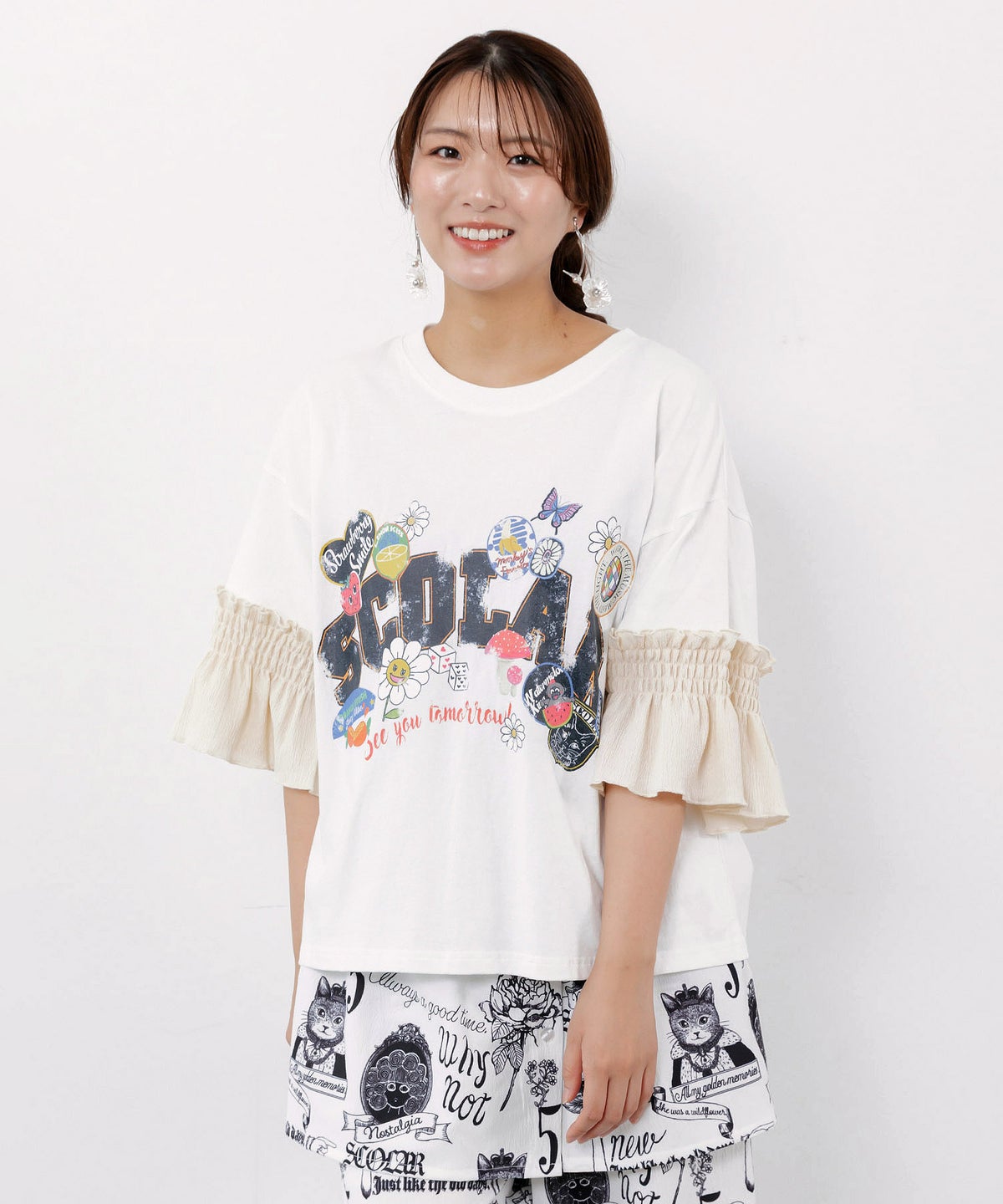 フリル袖付き ポップロゴTシャツ-1