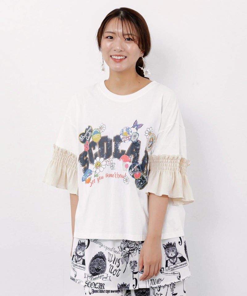 フリル袖付き ポップロゴTシャツ-1