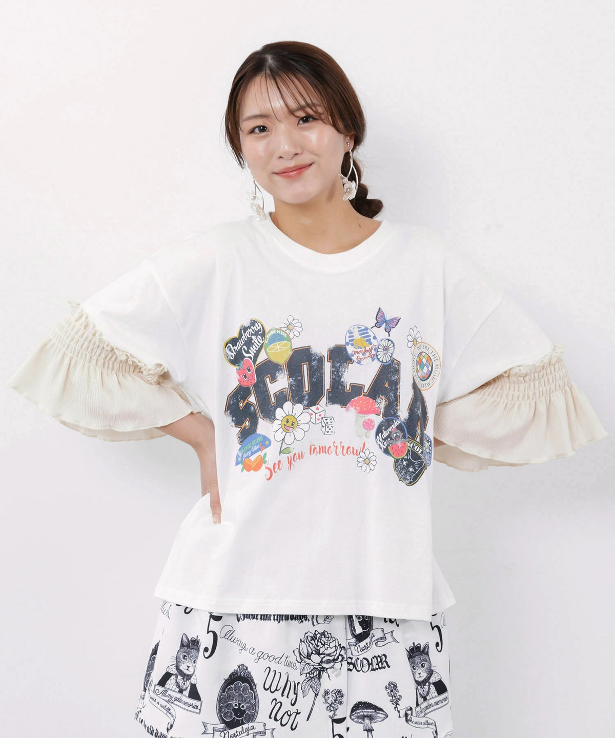 フリル袖付き ポップロゴTシャツ-3
