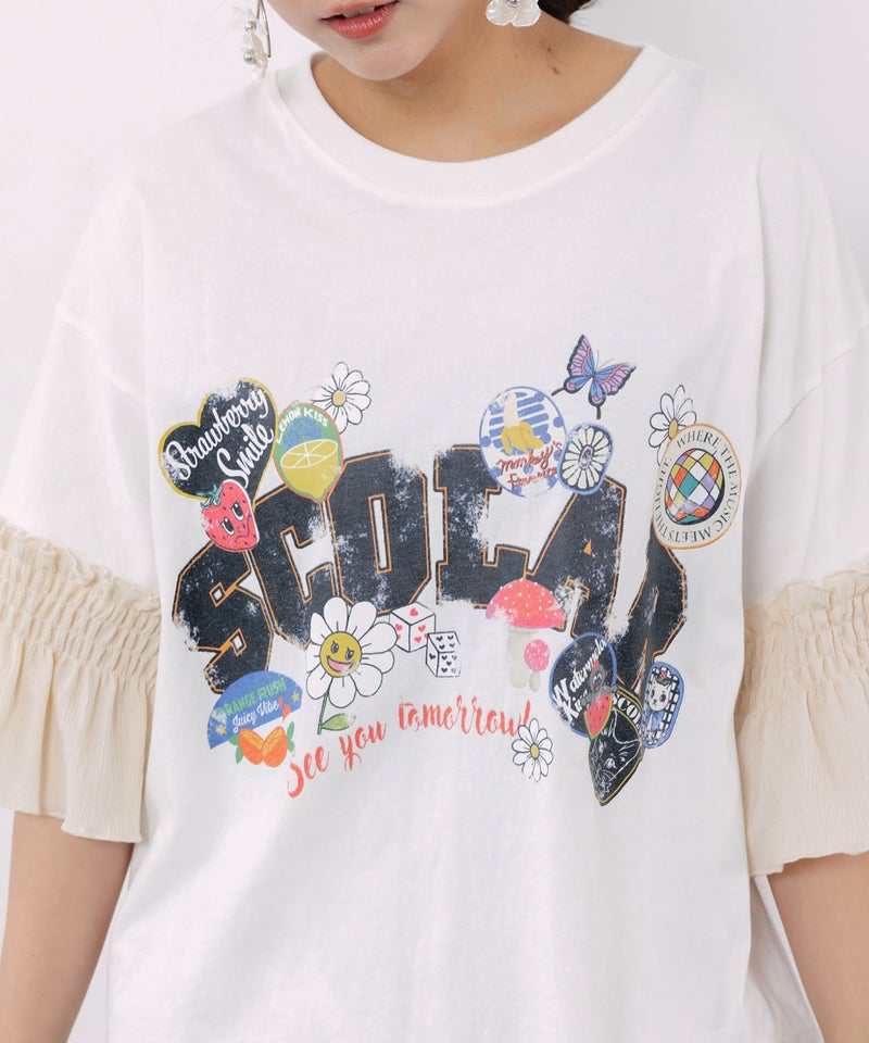 フリル袖付き ポップロゴTシャツ-7