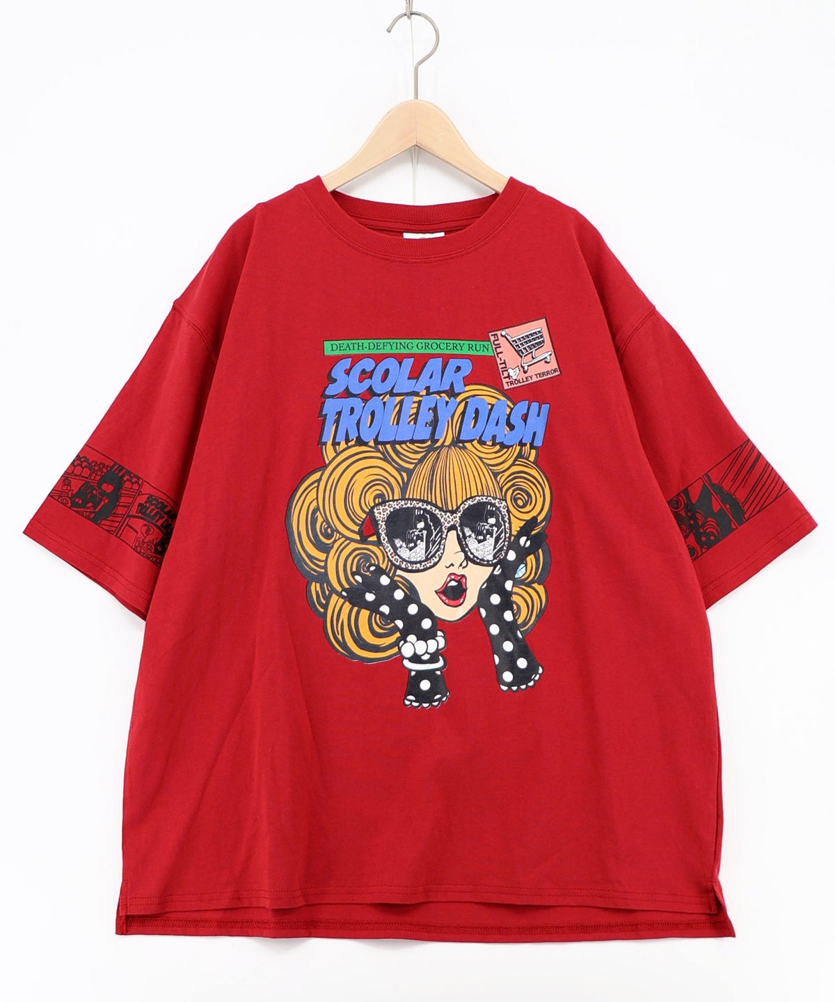 びっくりガール柄 四コマ風Tシャツ-17