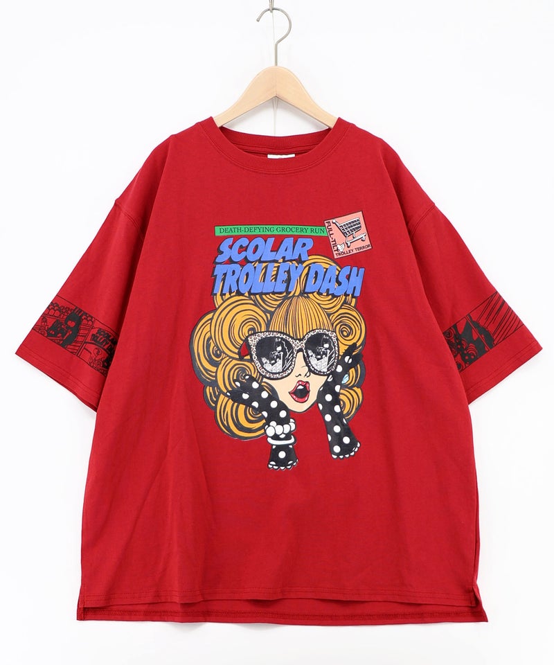 びっくりガール柄 四コマ風Tシャツ-17