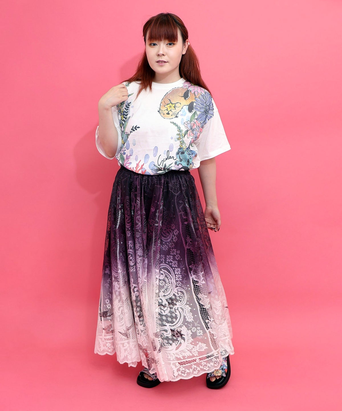 お花いっぱい水族館柄Tシャツ-4