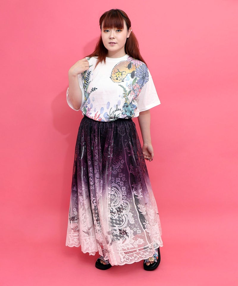 お花いっぱい水族館柄Tシャツ-4