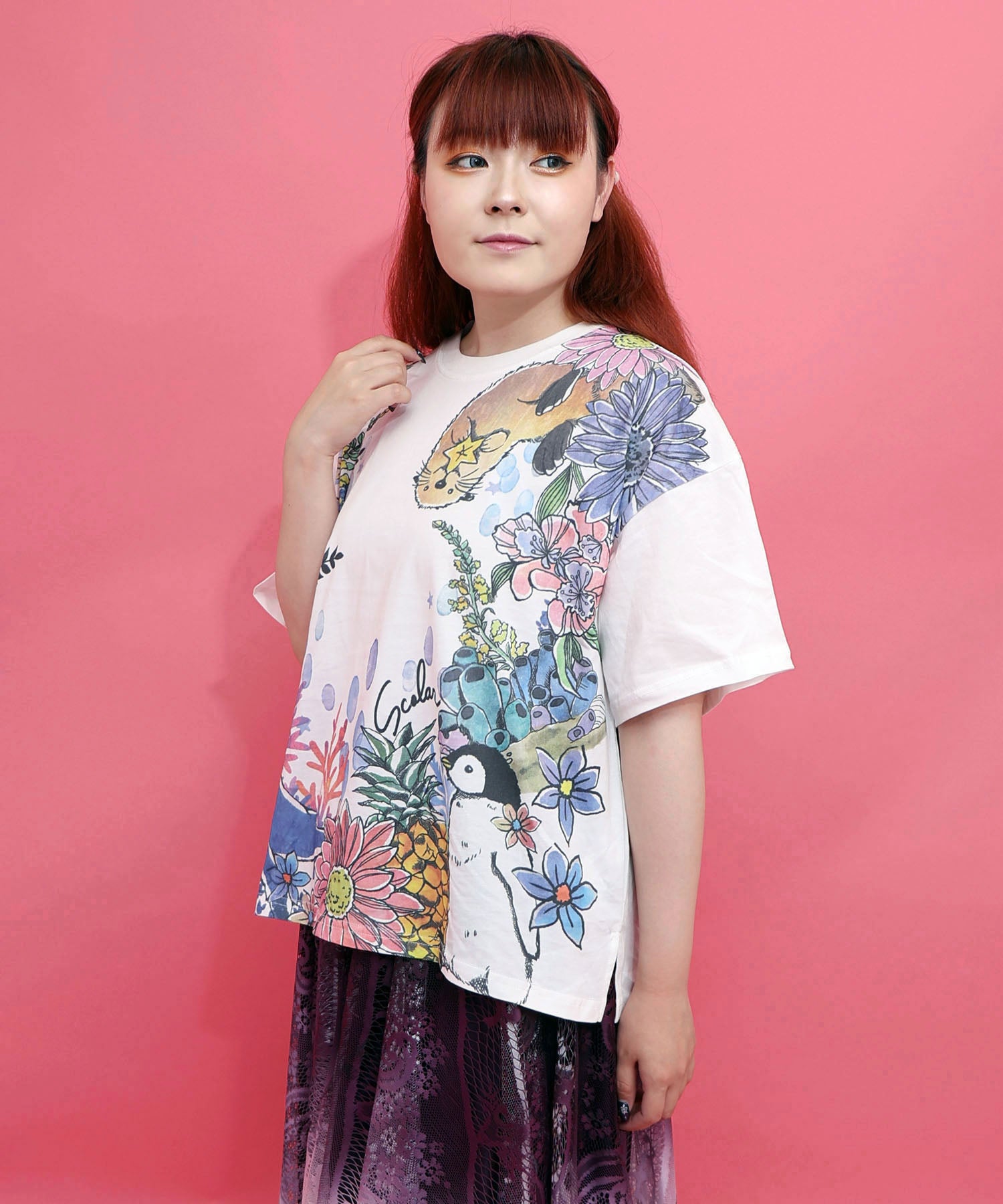 162707：お花いっぱい水族館柄Tシャツの通販-ScoLar