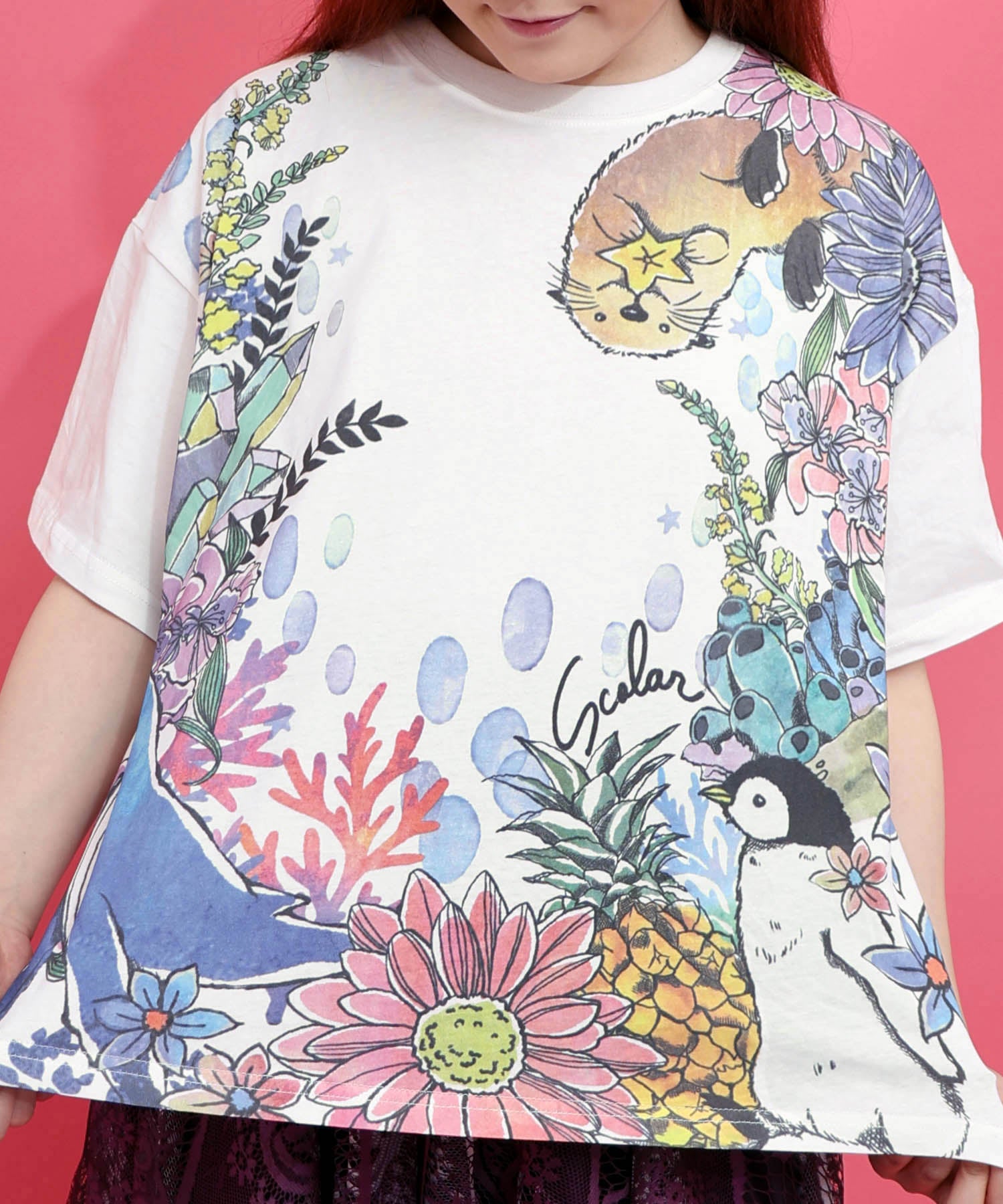 162707：お花いっぱい水族館柄Tシャツの通販-ScoLar