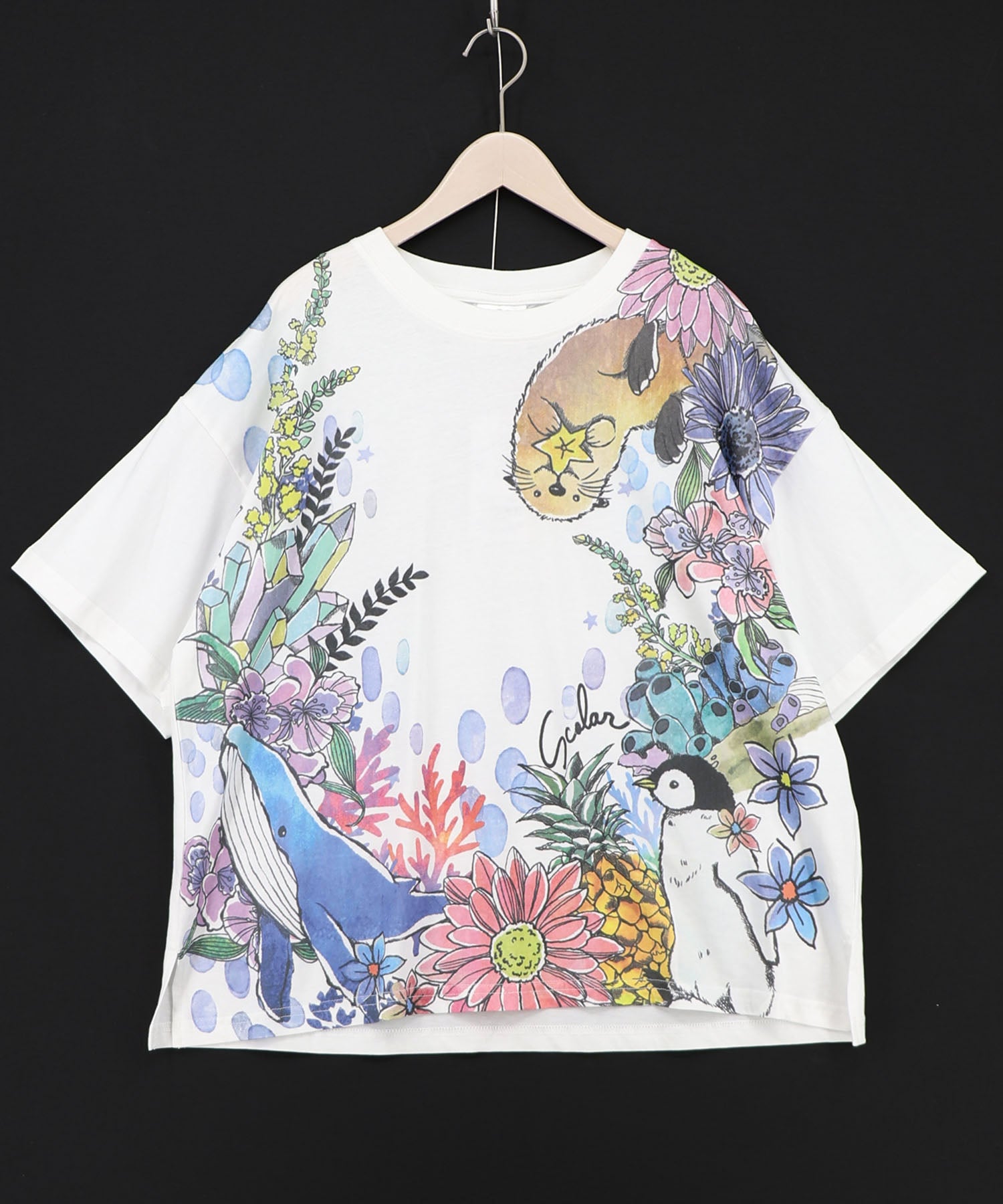 162707：お花いっぱい水族館柄Tシャツの通販-ScoLar