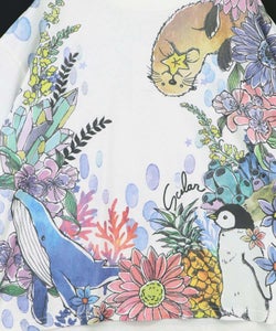 お花いっぱい水族館柄Tシャツ-9
