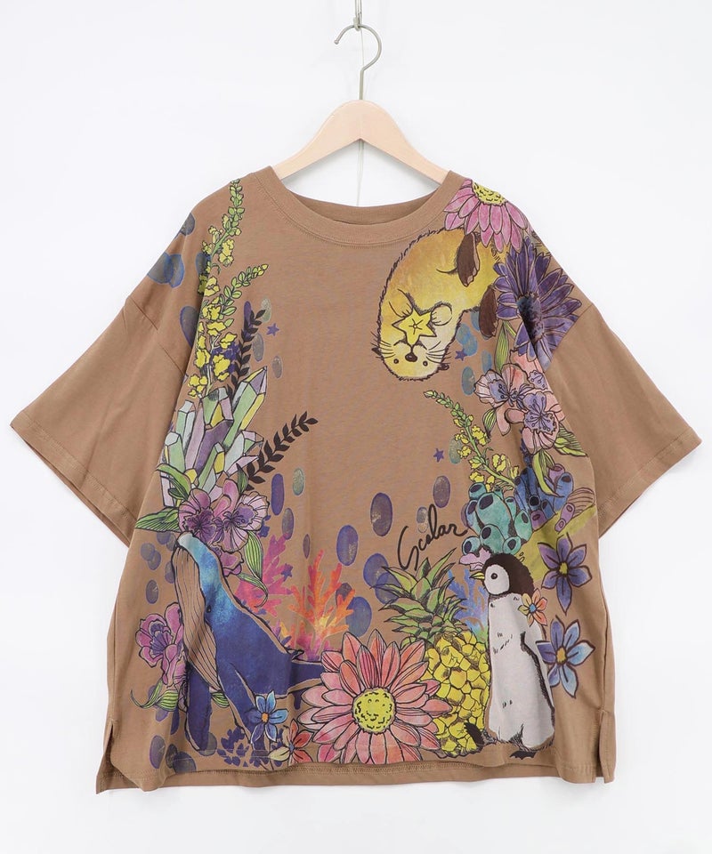 お花いっぱい水族館柄Tシャツ-12