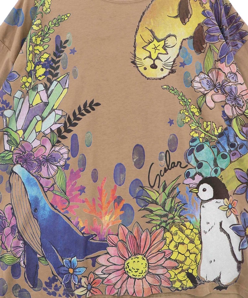 お花いっぱい水族館柄Tシャツ-13