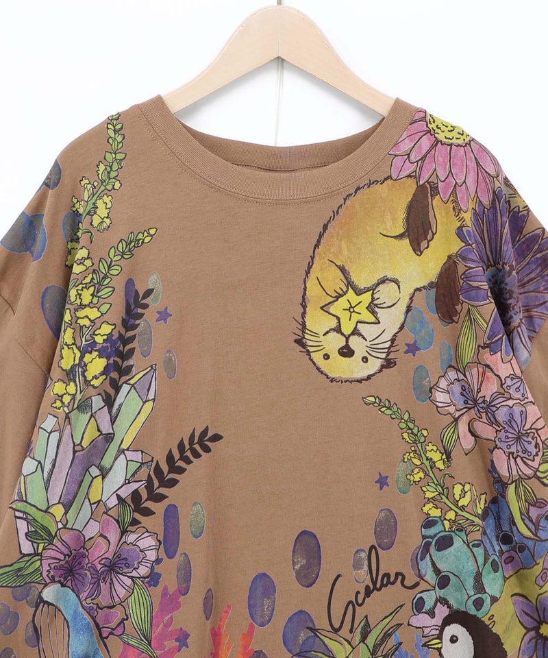 お花いっぱい水族館柄Tシャツ-14