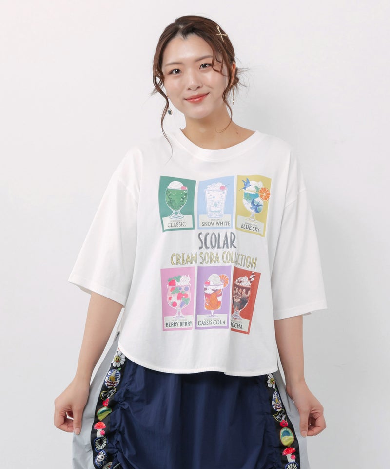 スカラークリームソーダコレクション柄Tシャツ-4