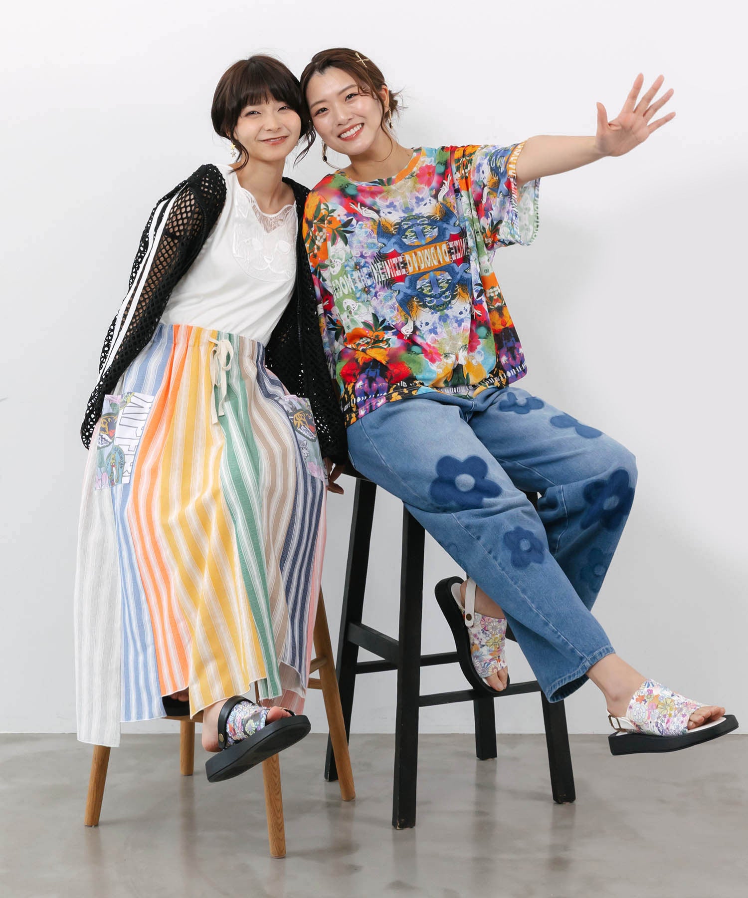 162682：フラワー柄 ブリーチ加工デニムパンツの通販-ScoLar