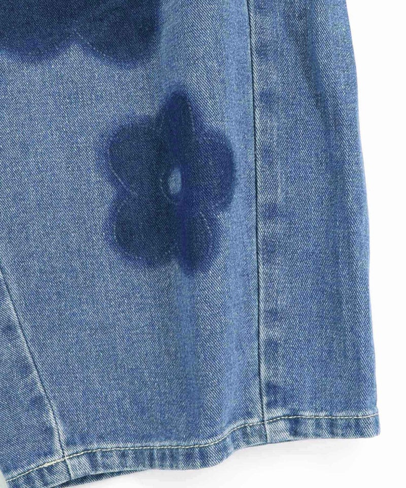 フラワー柄 ブリーチ加工デニムパンツ-27