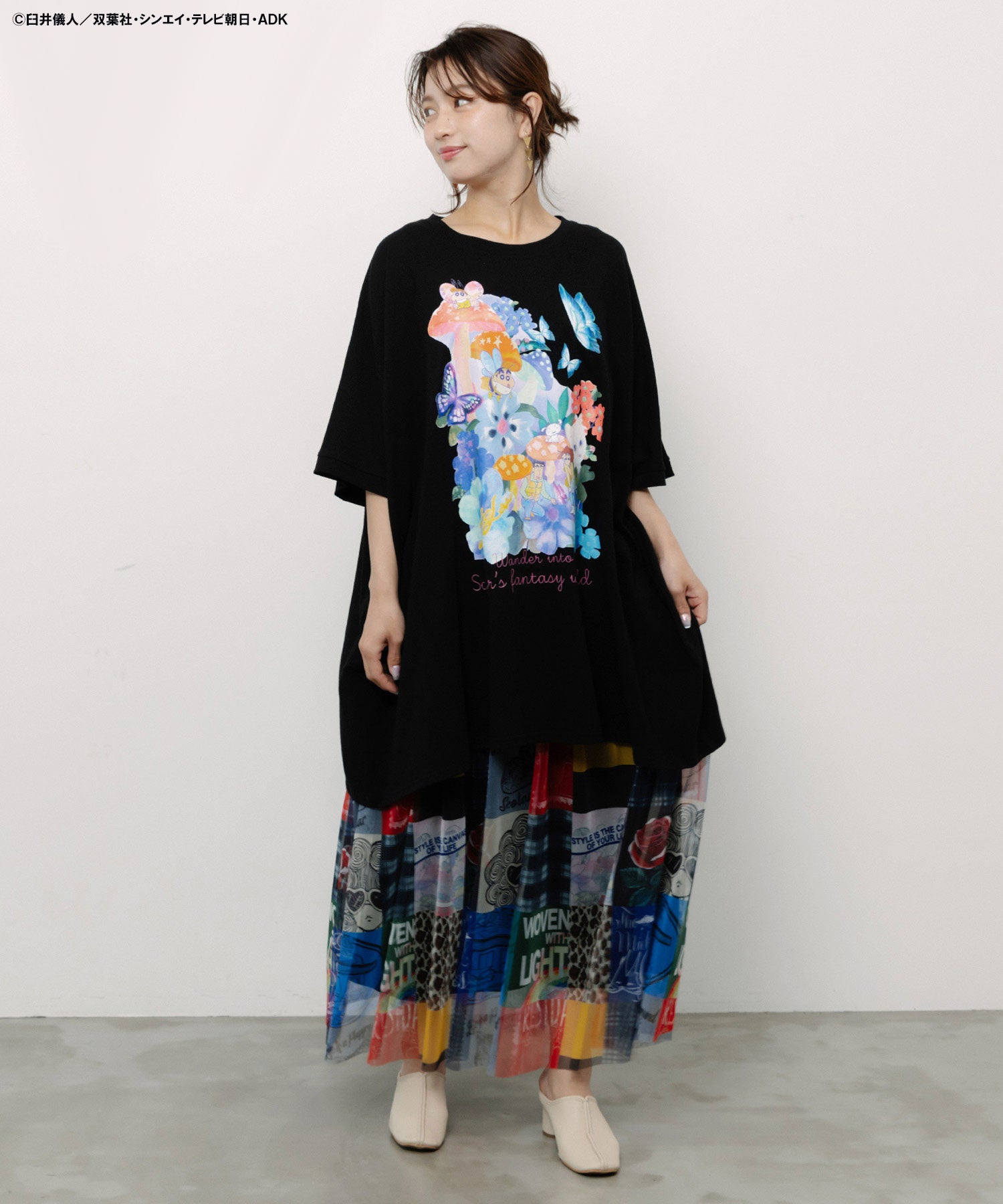 希少 TOKUKO1erVOL シャツ チュニック シフォン スパンコール 花 7月中旬頃発送予定】462020：クレヨンしんちゃん×ScoLar メルヘン花柄