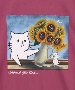 ネコの襲来アート柄 ドロスト付きTシャツ-14