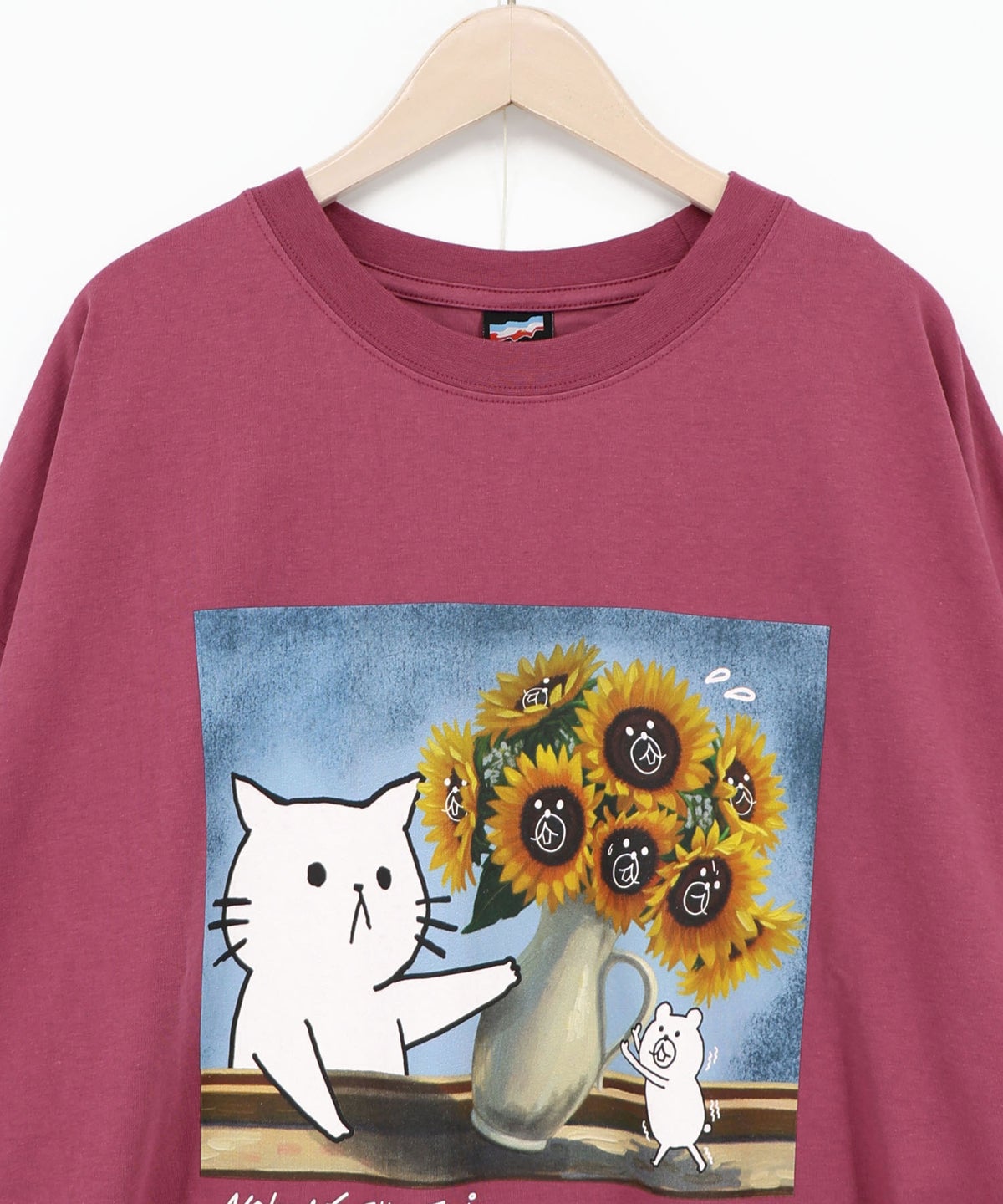 ネコの襲来アート柄 ドロスト付きTシャツ-17