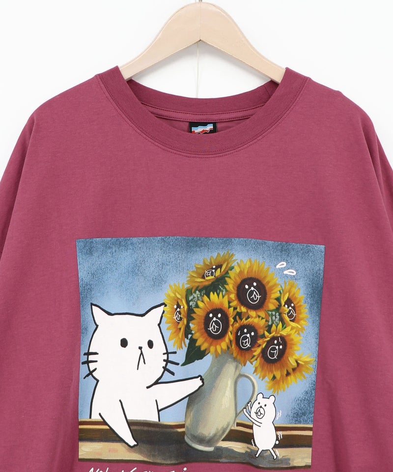 ネコの襲来アート柄 ドロスト付きTシャツ-17