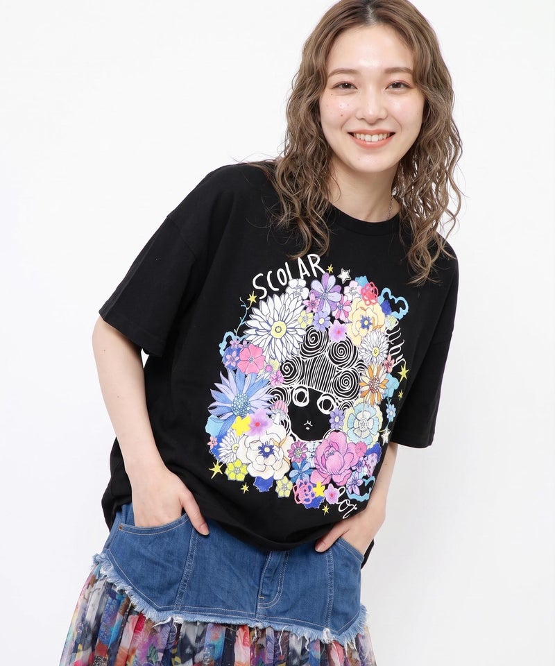 お花に埋もれるスカラーちゃん ジャガードTシャツ-1