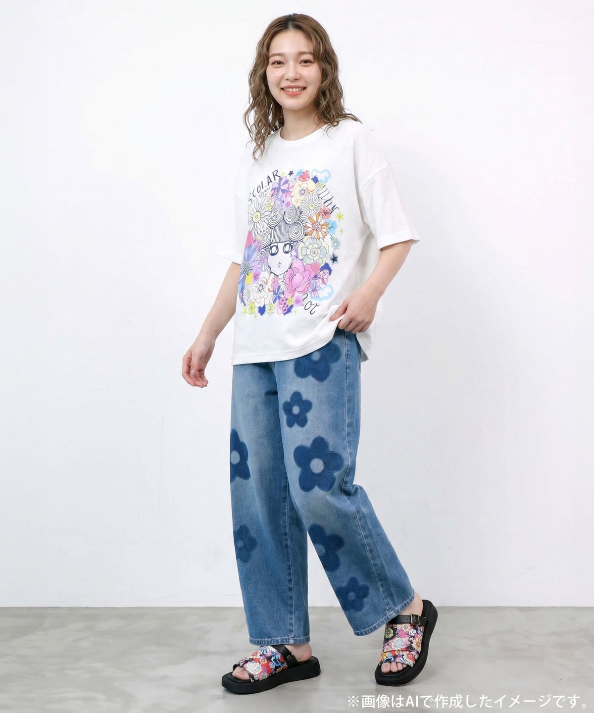 お花に埋もれるスカラーちゃん ジャガードTシャツ-2