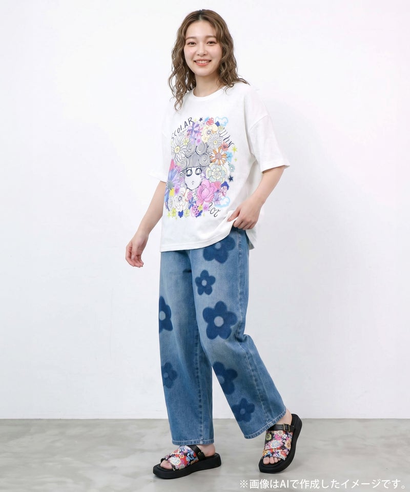 お花に埋もれるスカラーちゃん ジャガードTシャツ-2