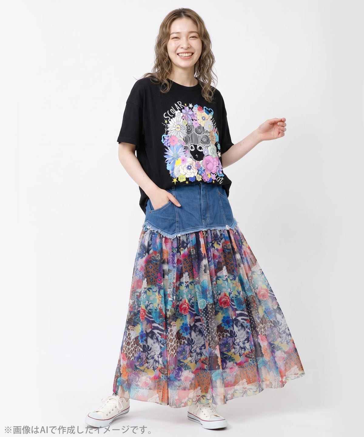 お花に埋もれるスカラーちゃん ジャガードTシャツ-2