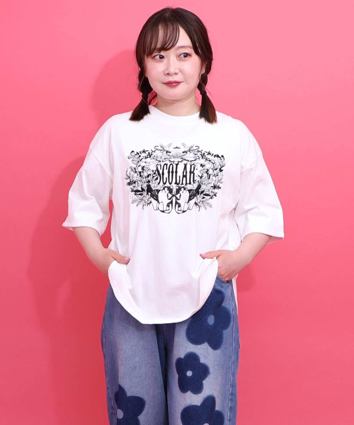 ロゴ＆ネコ 刺繍Tシャツ-1