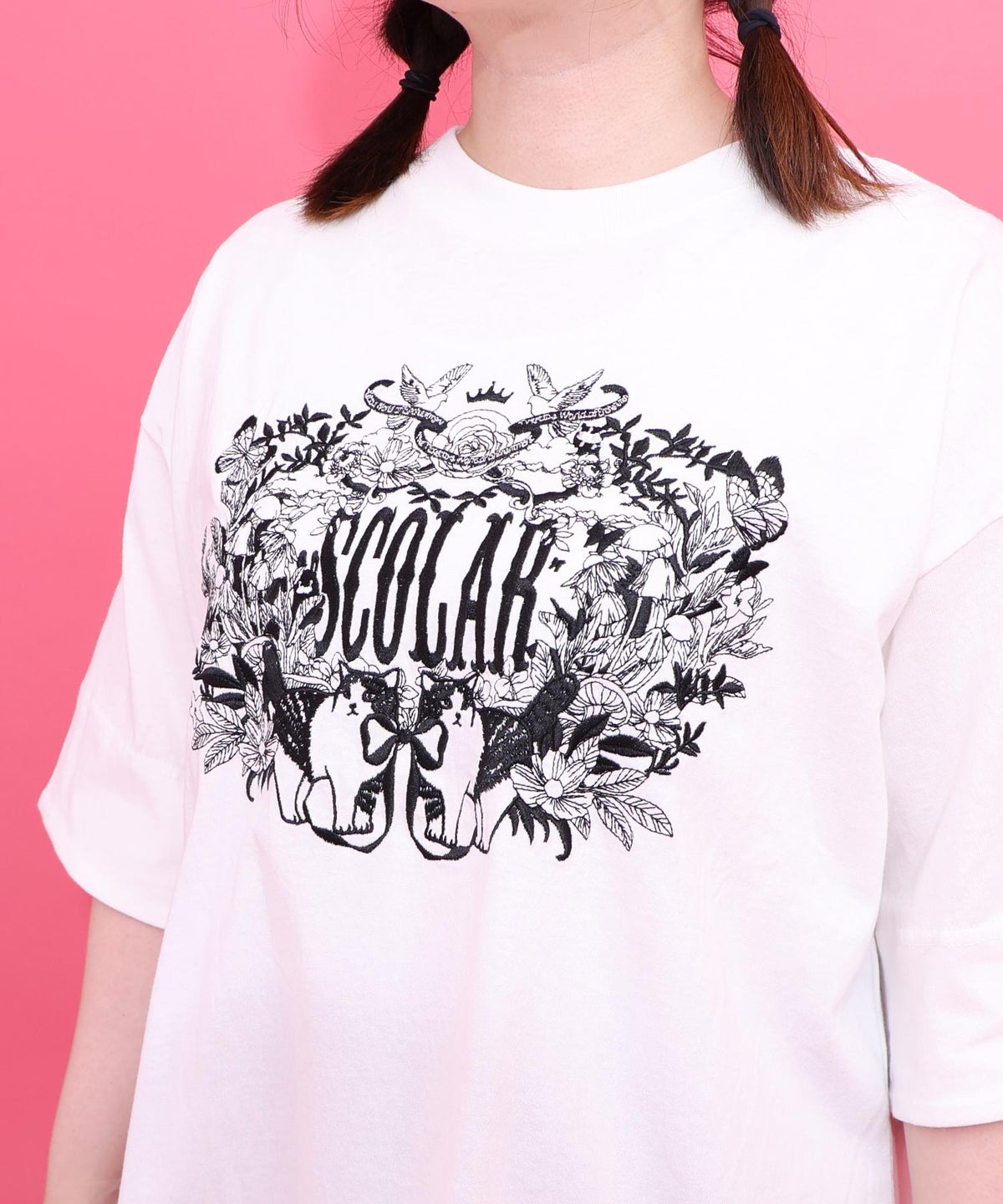 ロゴ＆ネコ 刺繍Tシャツ-3