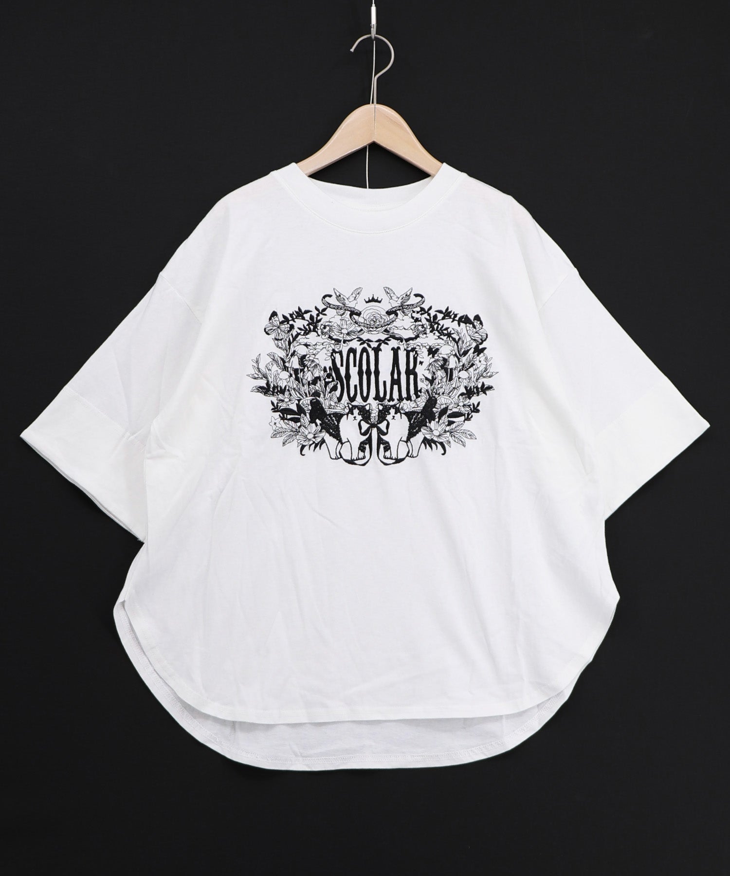 162710：ロゴ＆ネコ 刺繍Tシャツの通販-ScoLar