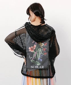 162687：熱帯花柄アップリケ付き ライン入りメッシュパーカーの通販-ScoLar