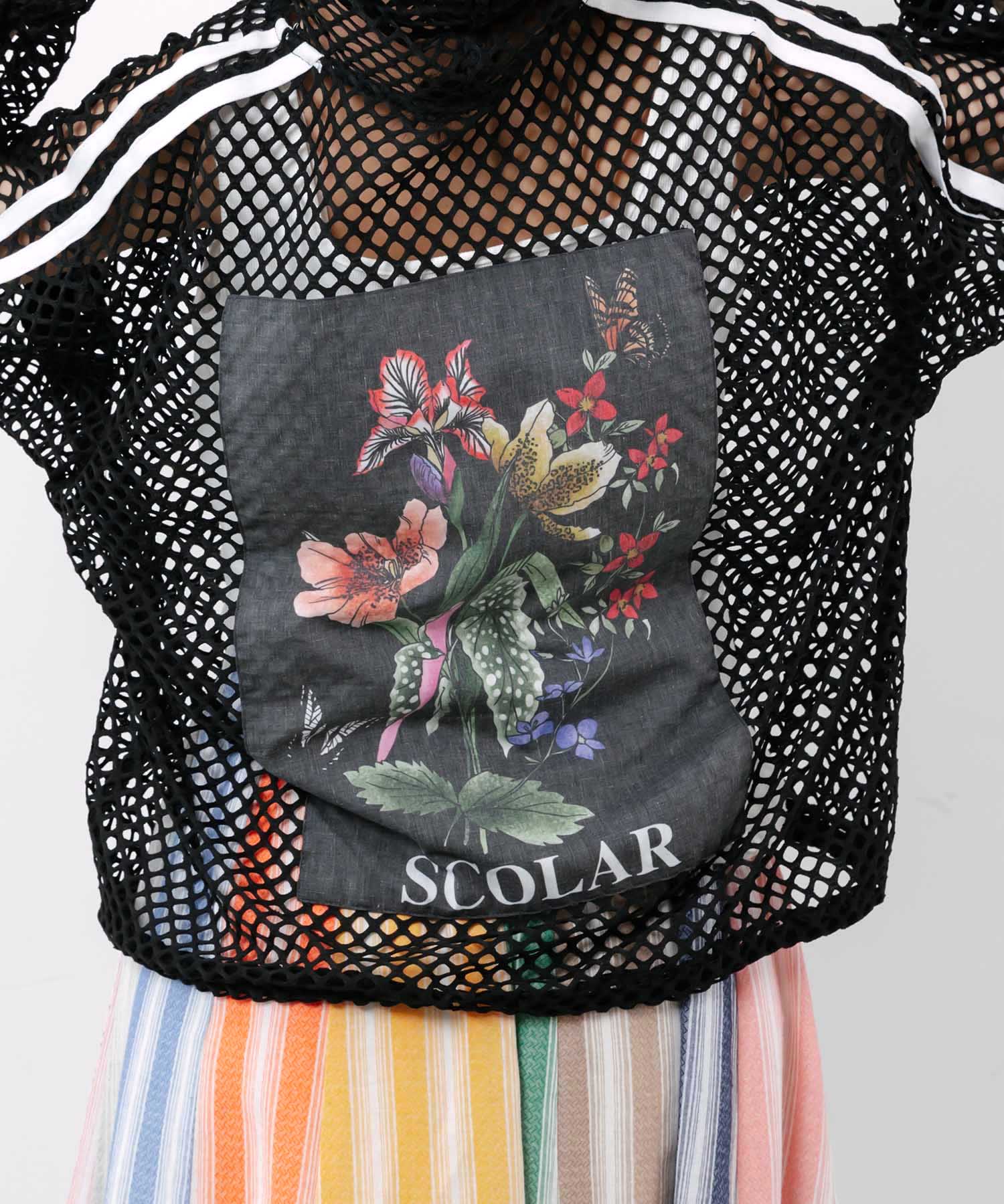 162687：熱帯花柄アップリケ付き ライン入りメッシュパーカーの通販-ScoLar