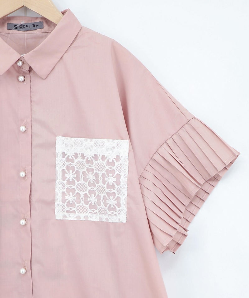 デザイナーの日常柄刺繍 袖プリーツ付きシャツ-19