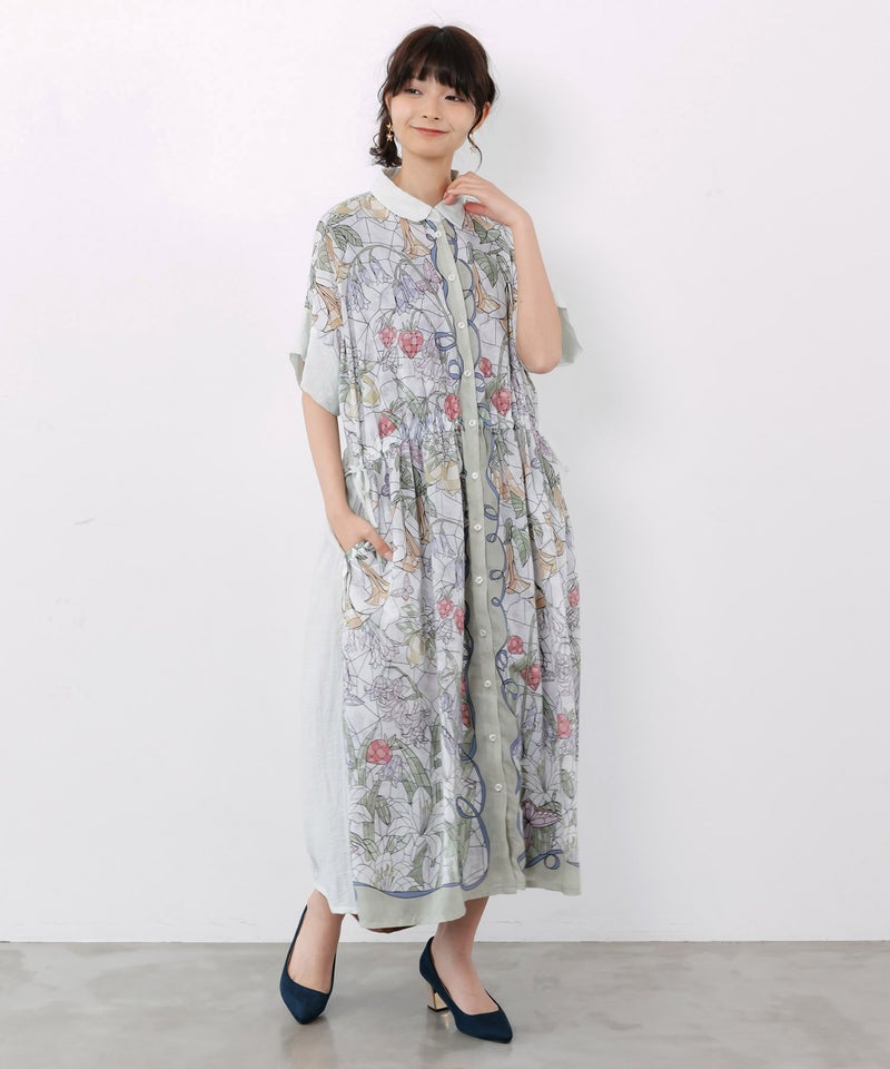 ステンドグラス風花柄シャツワンピース-2