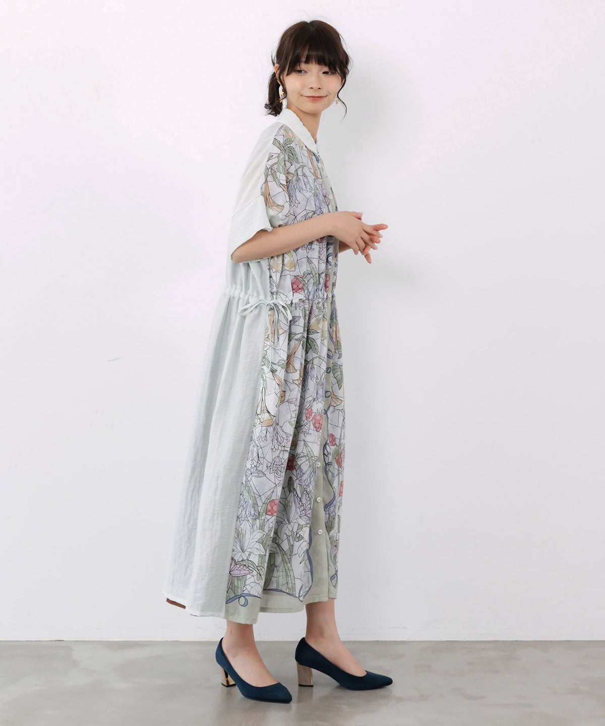 ステンドグラス風花柄シャツワンピース-3