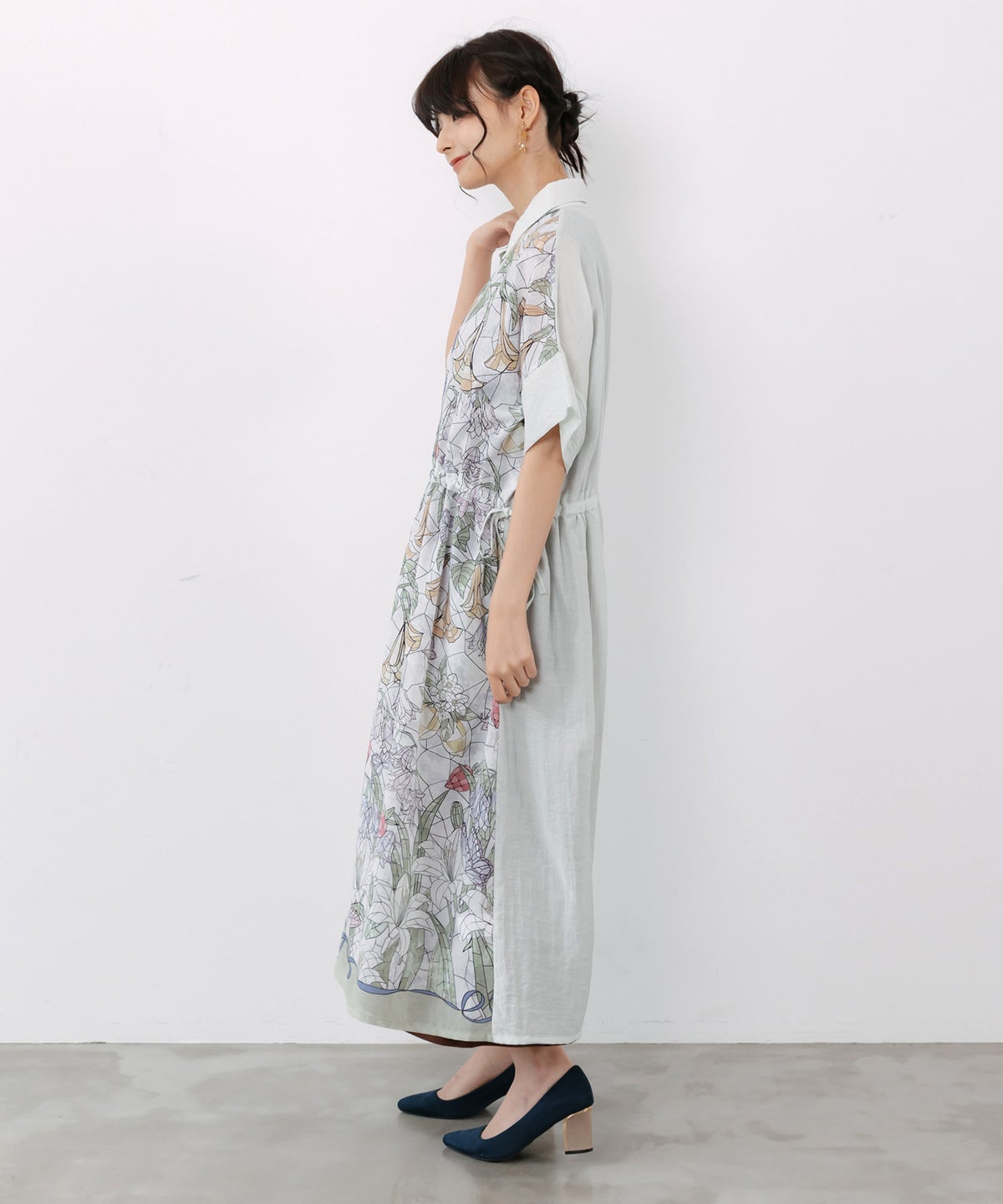 ステンドグラス風花柄シャツワンピース-5